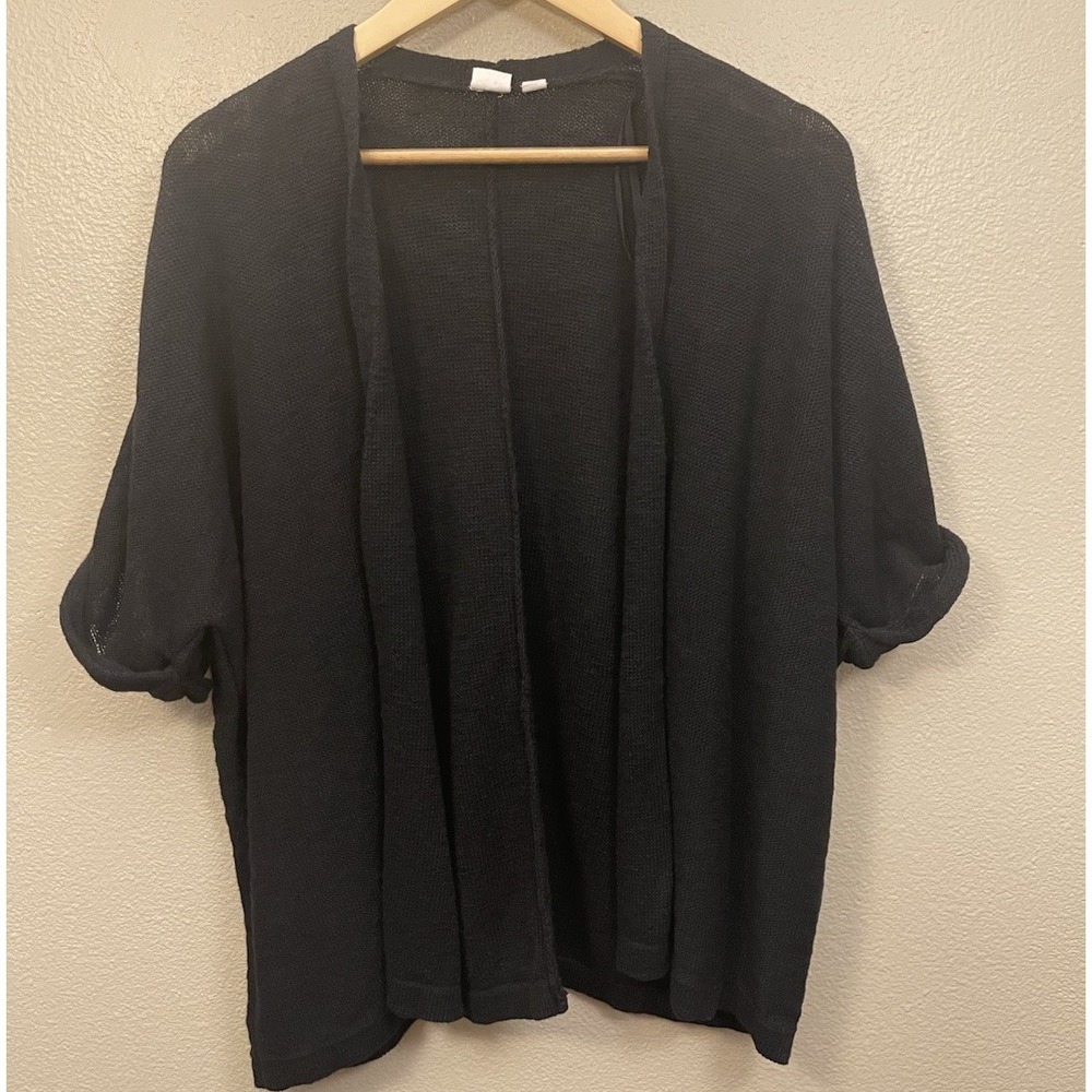 GAP Oversized Open Front Knit Cardigan Black Short Sleeve Minimalist Size XS/S